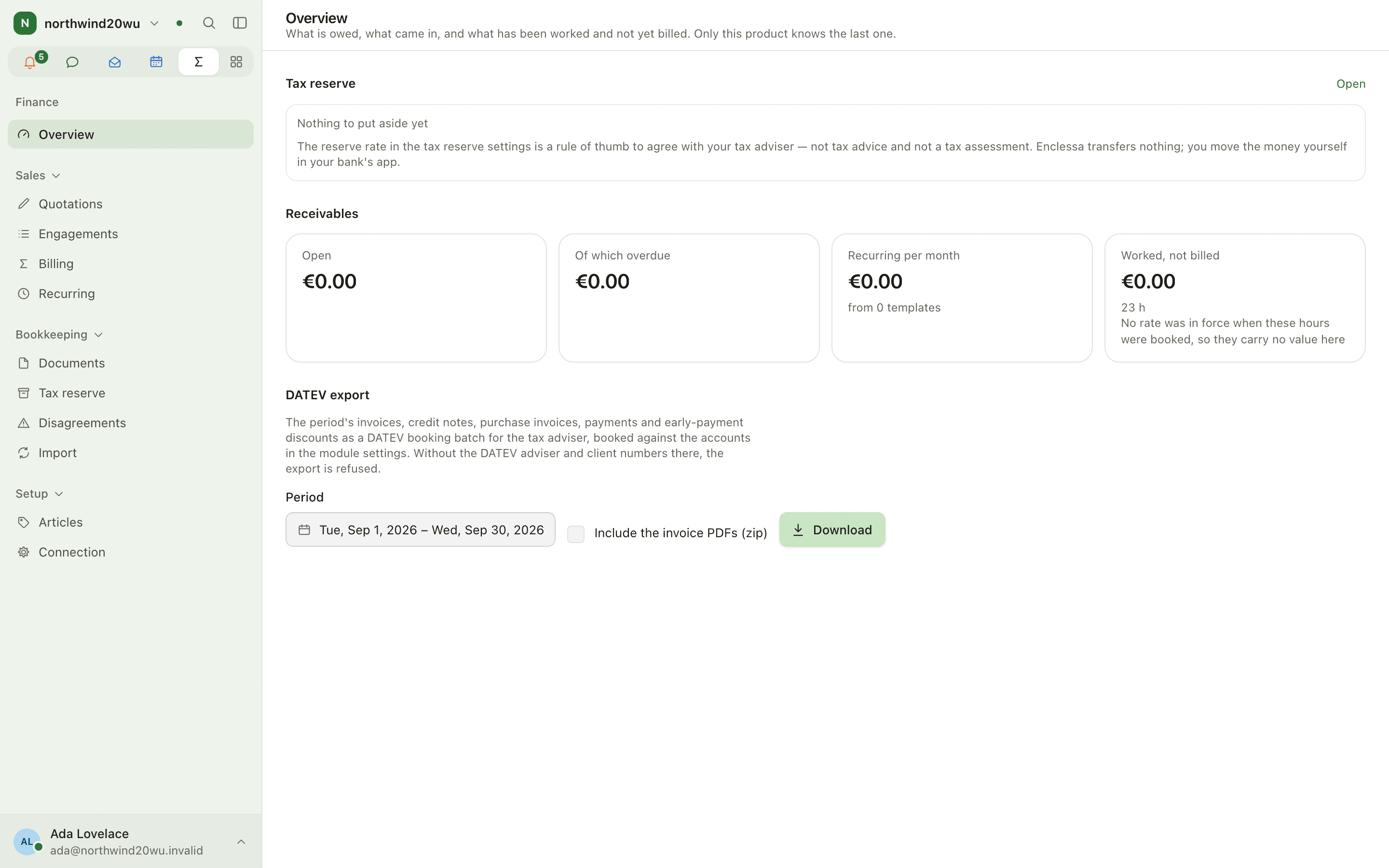 The window: the sidebar on the left and a module page on the right