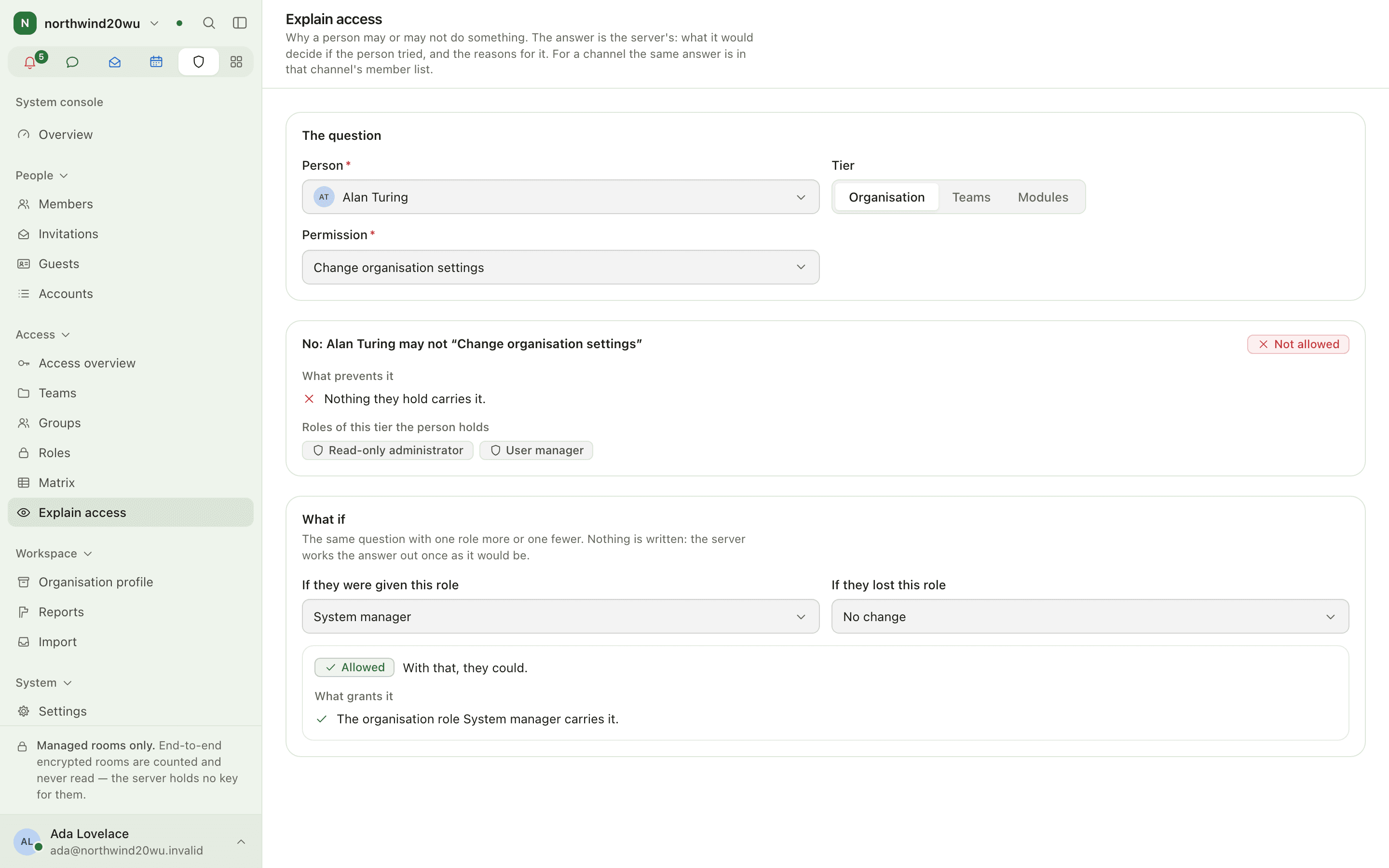 Explain access with a what-if applied