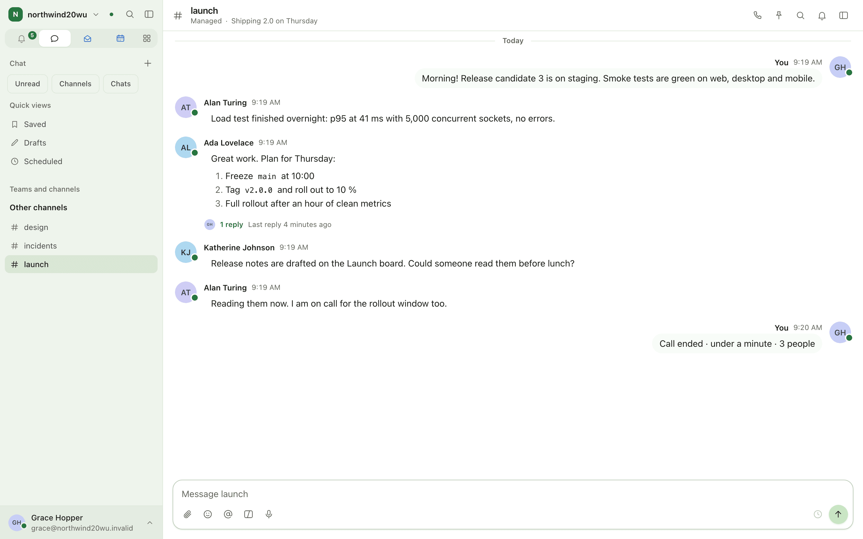 The app after the first sign-in
