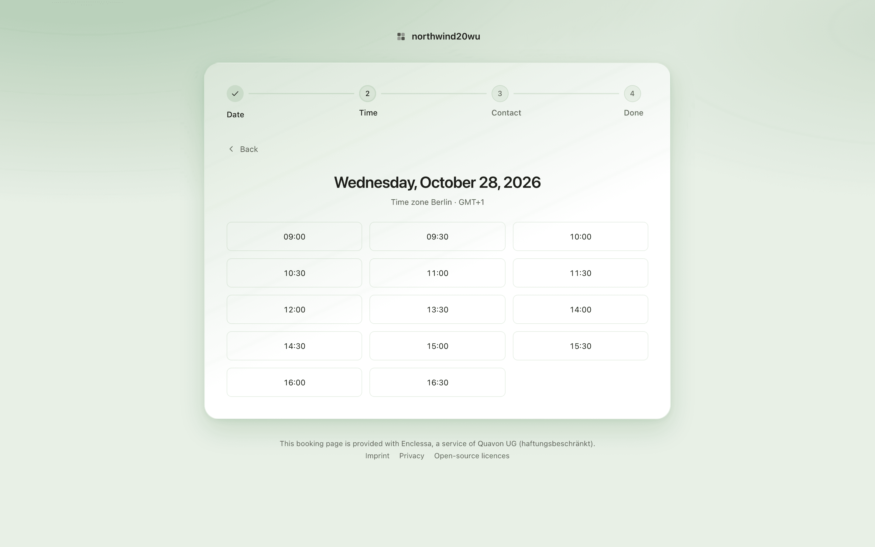 The public booking page