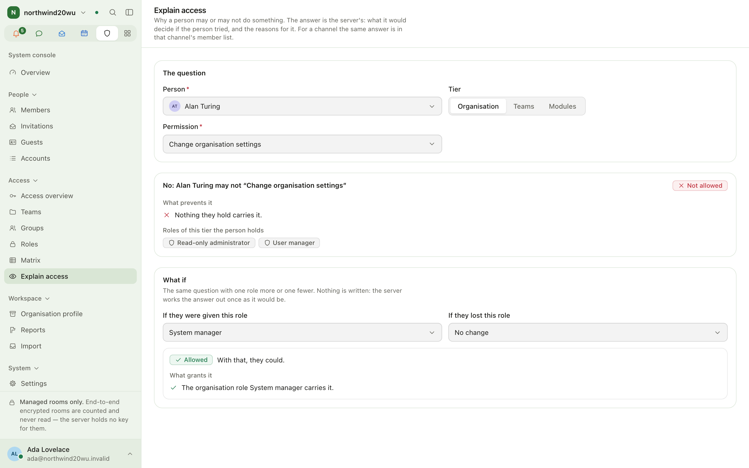 Explain access with a what-if applied