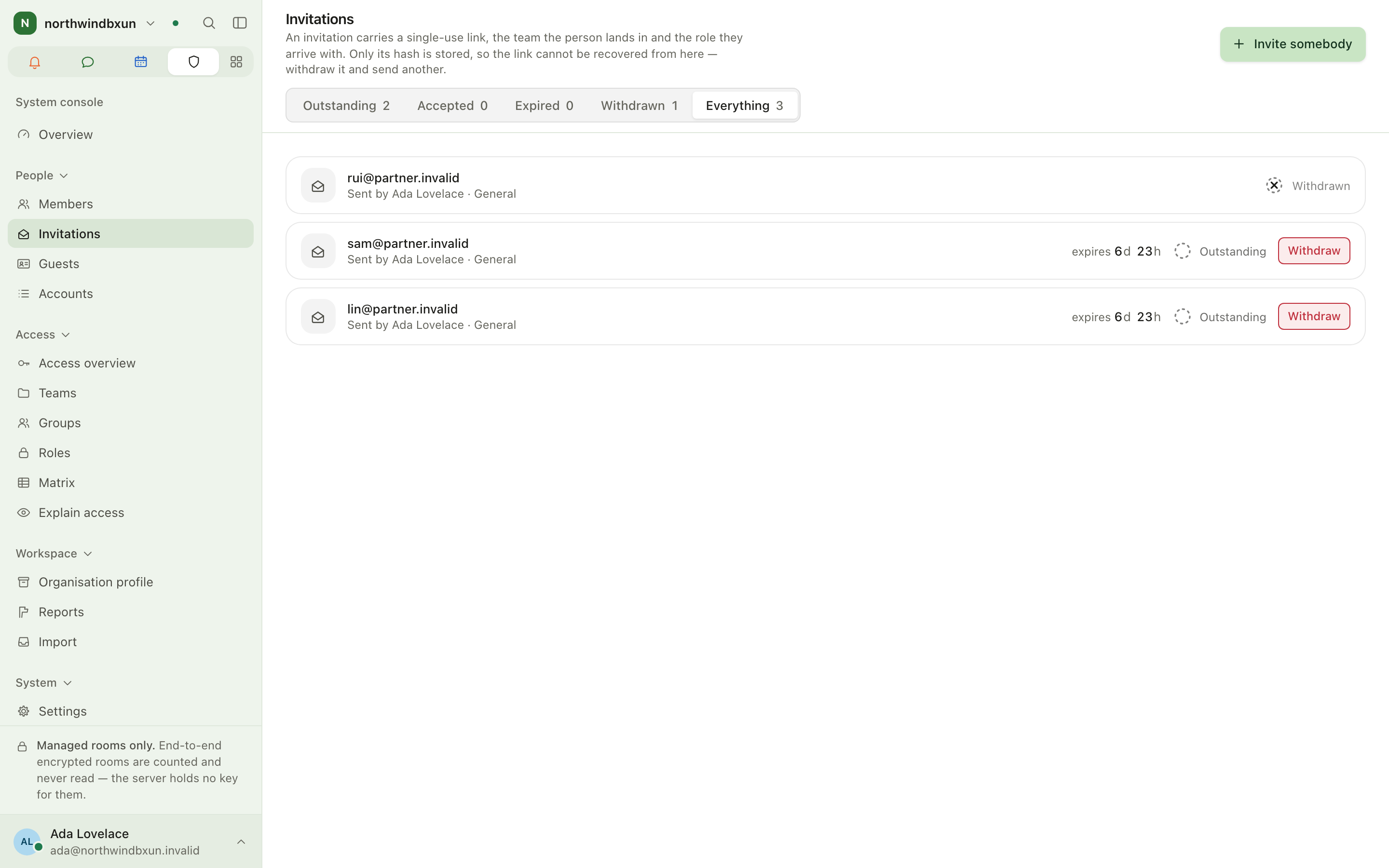 Invitations list