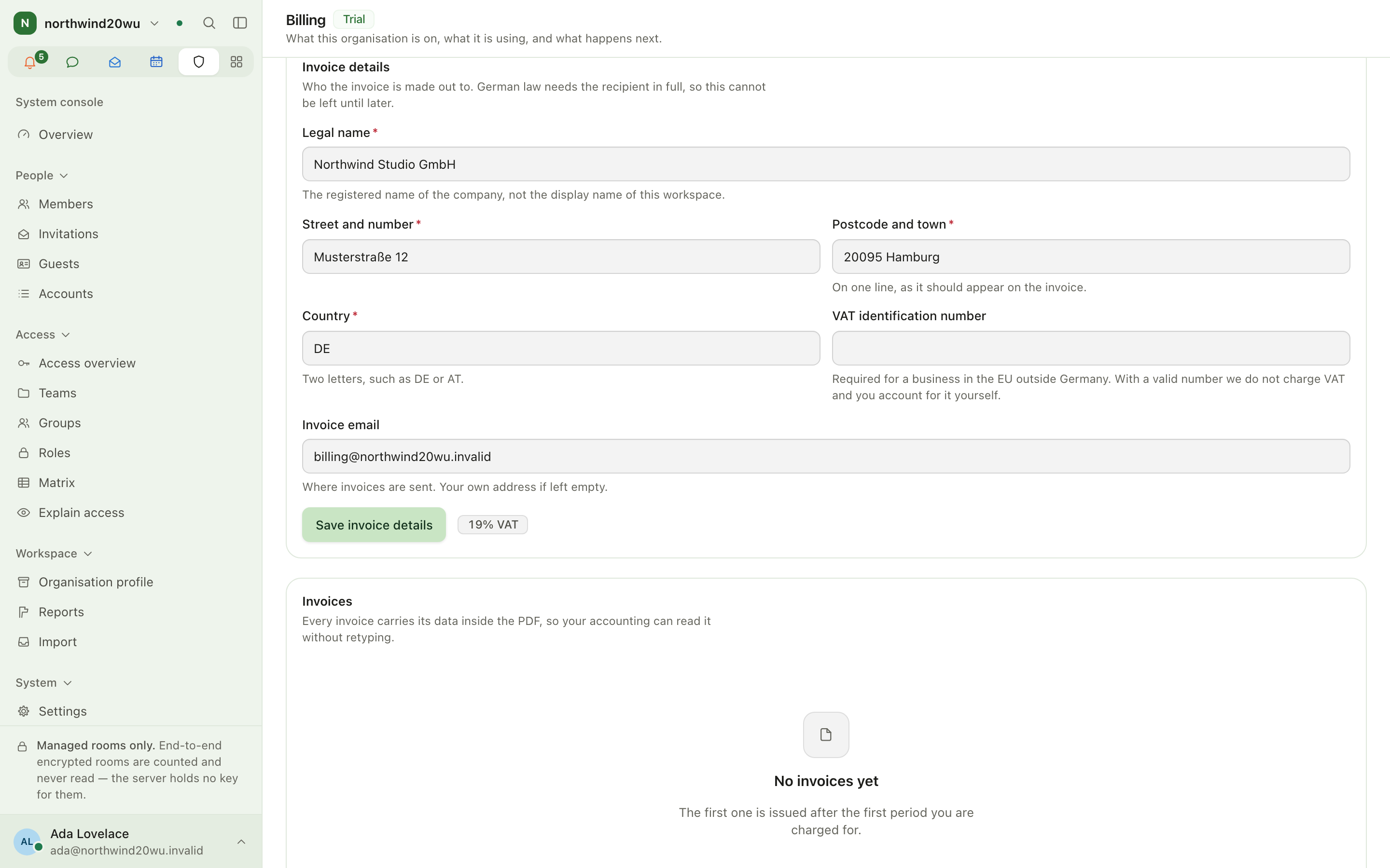 Invoice details form