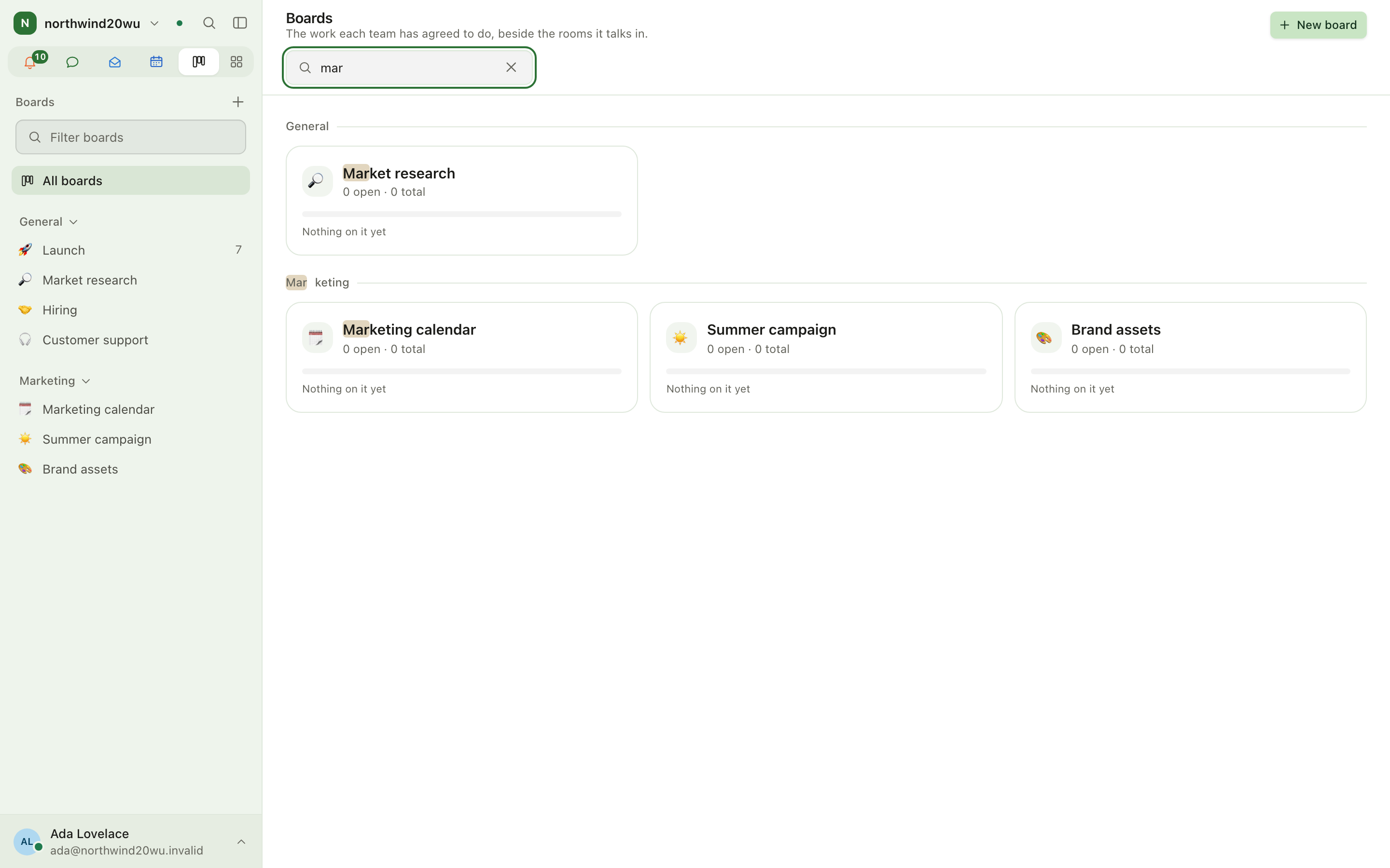Board index with search