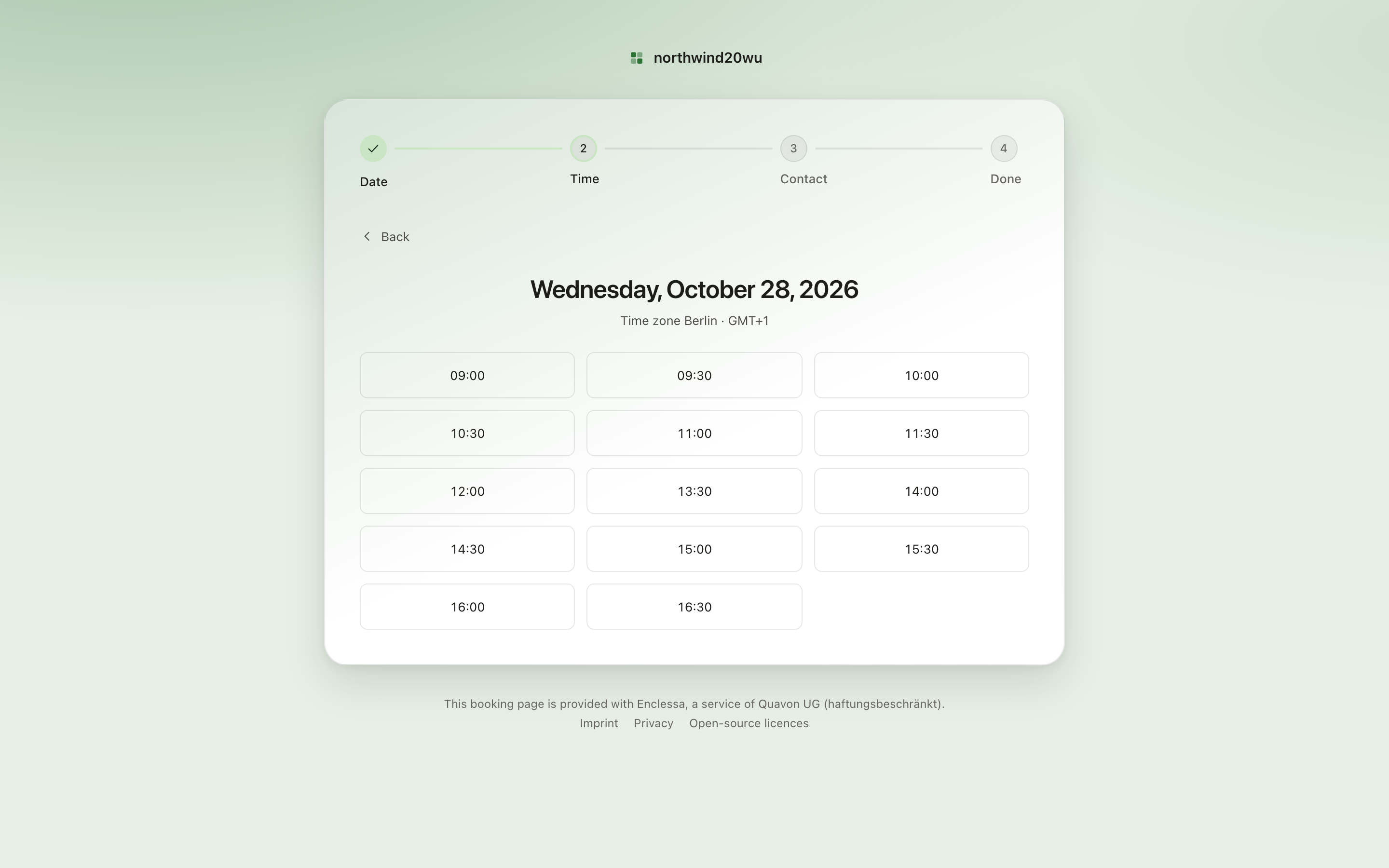 Public booking page