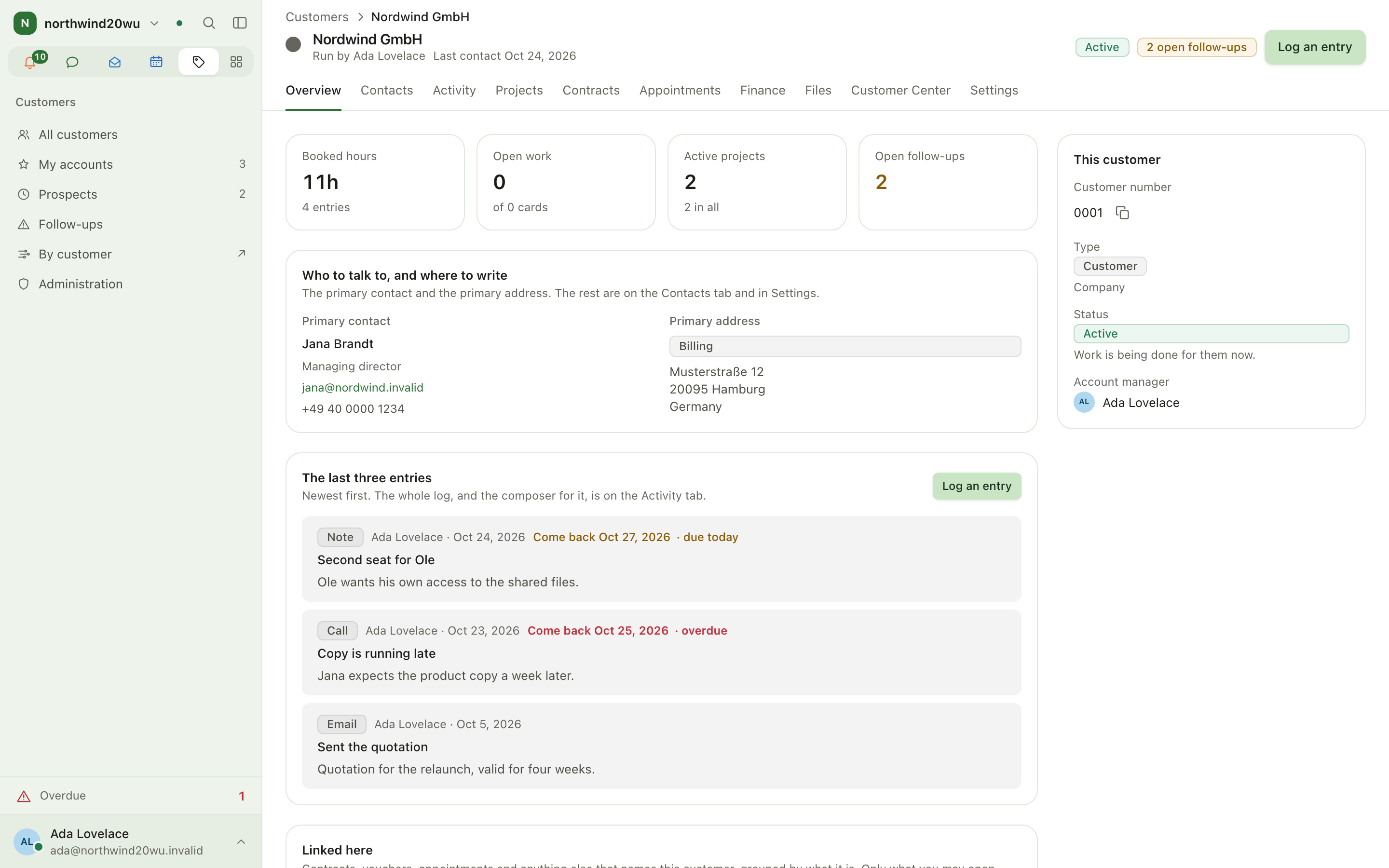 Customer page with the breadcrumb, header and tab bar