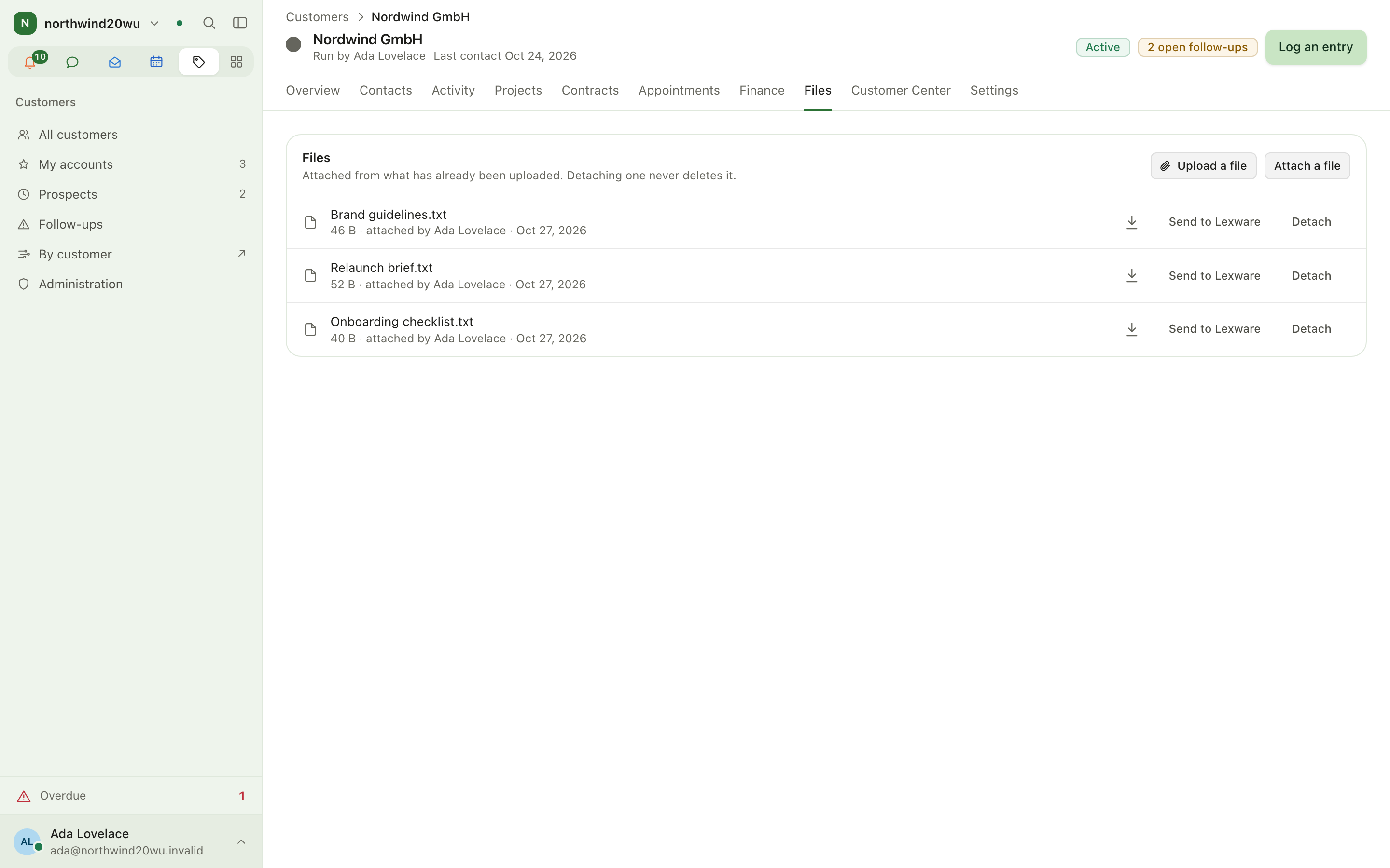 Files tab with attached documents