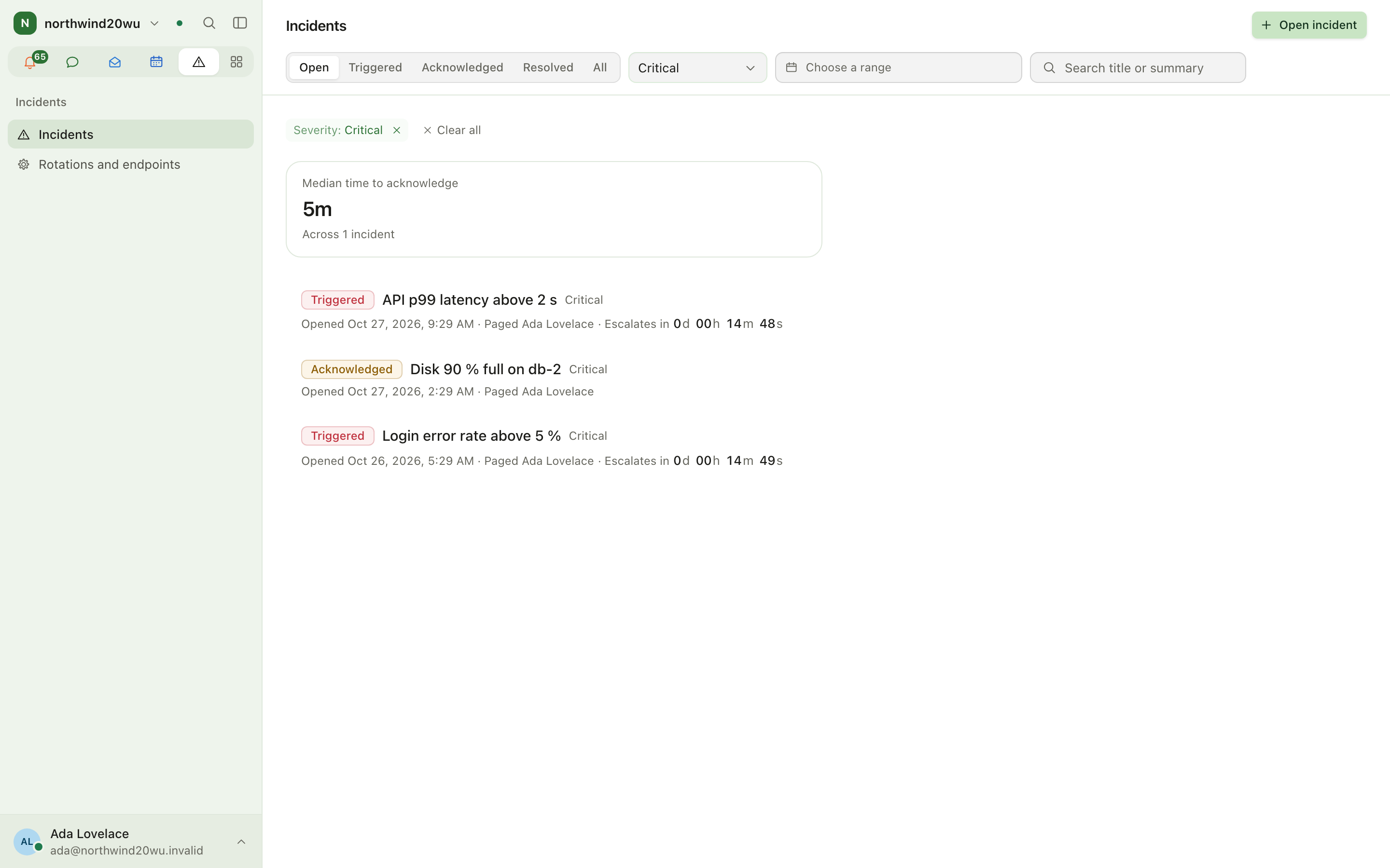 Incident list with filters