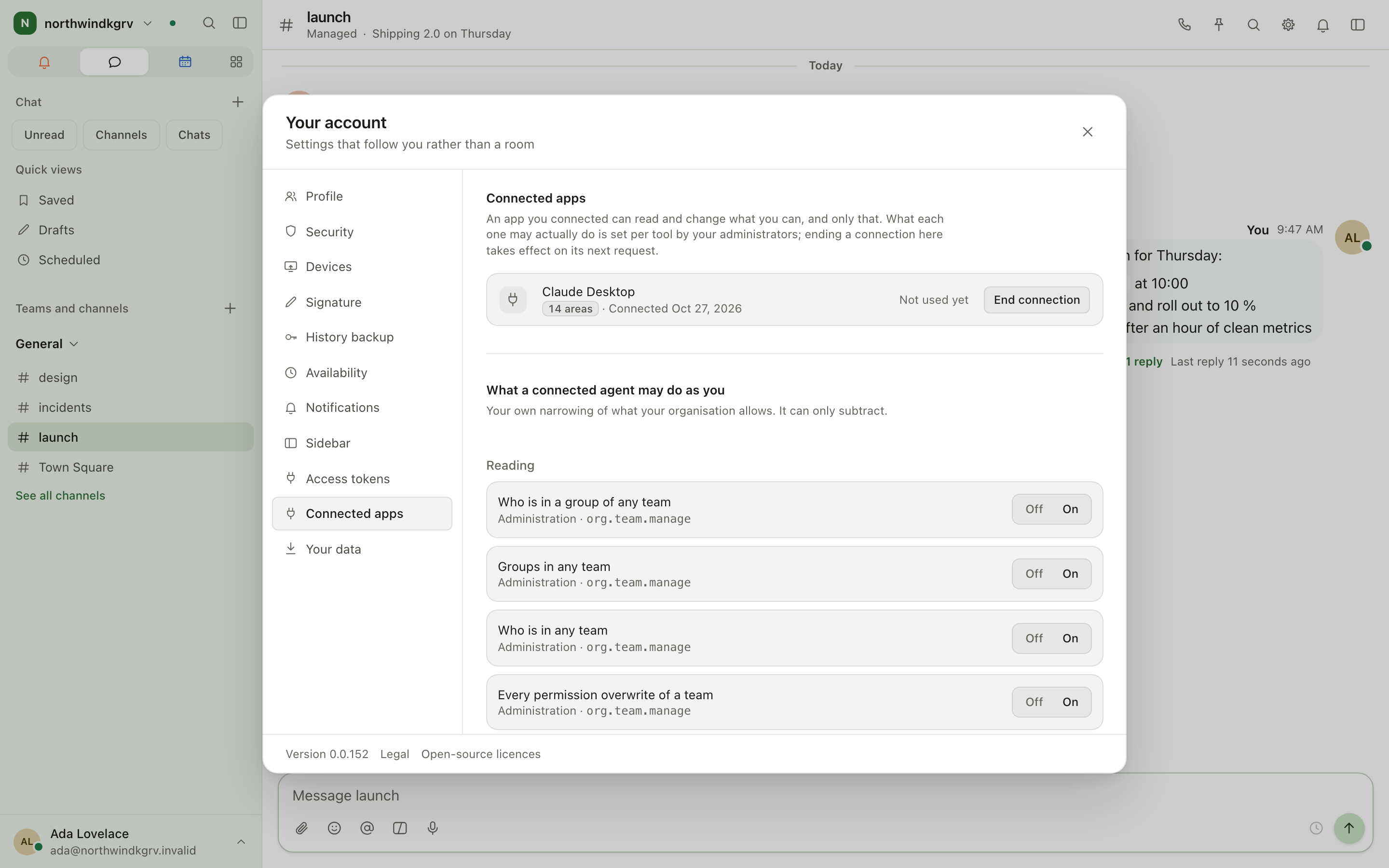 Connected apps in account settings