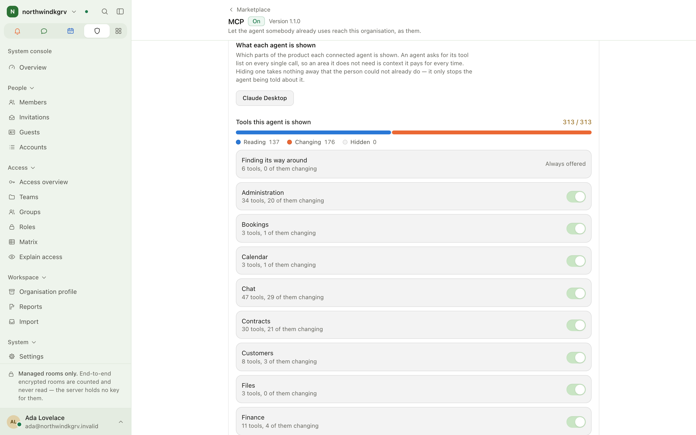 What each agent is shown, on the MCP page in the marketplace