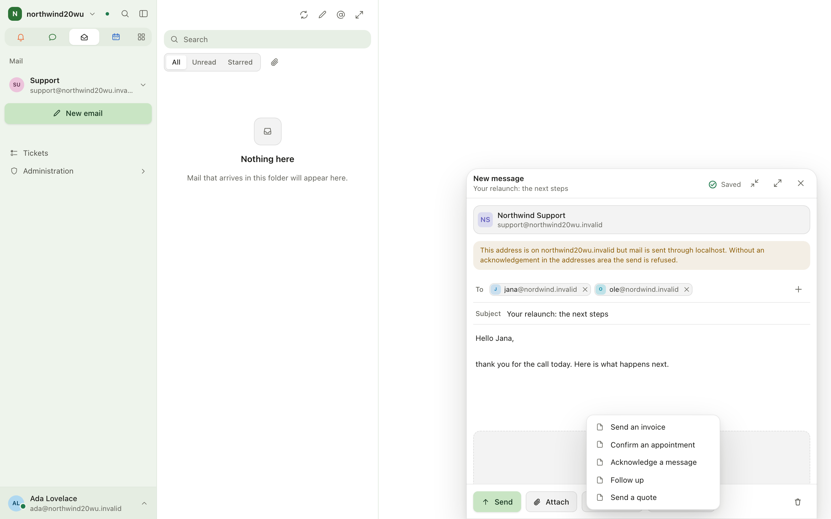 Composer with sender, recipients, template picker and enclosures
