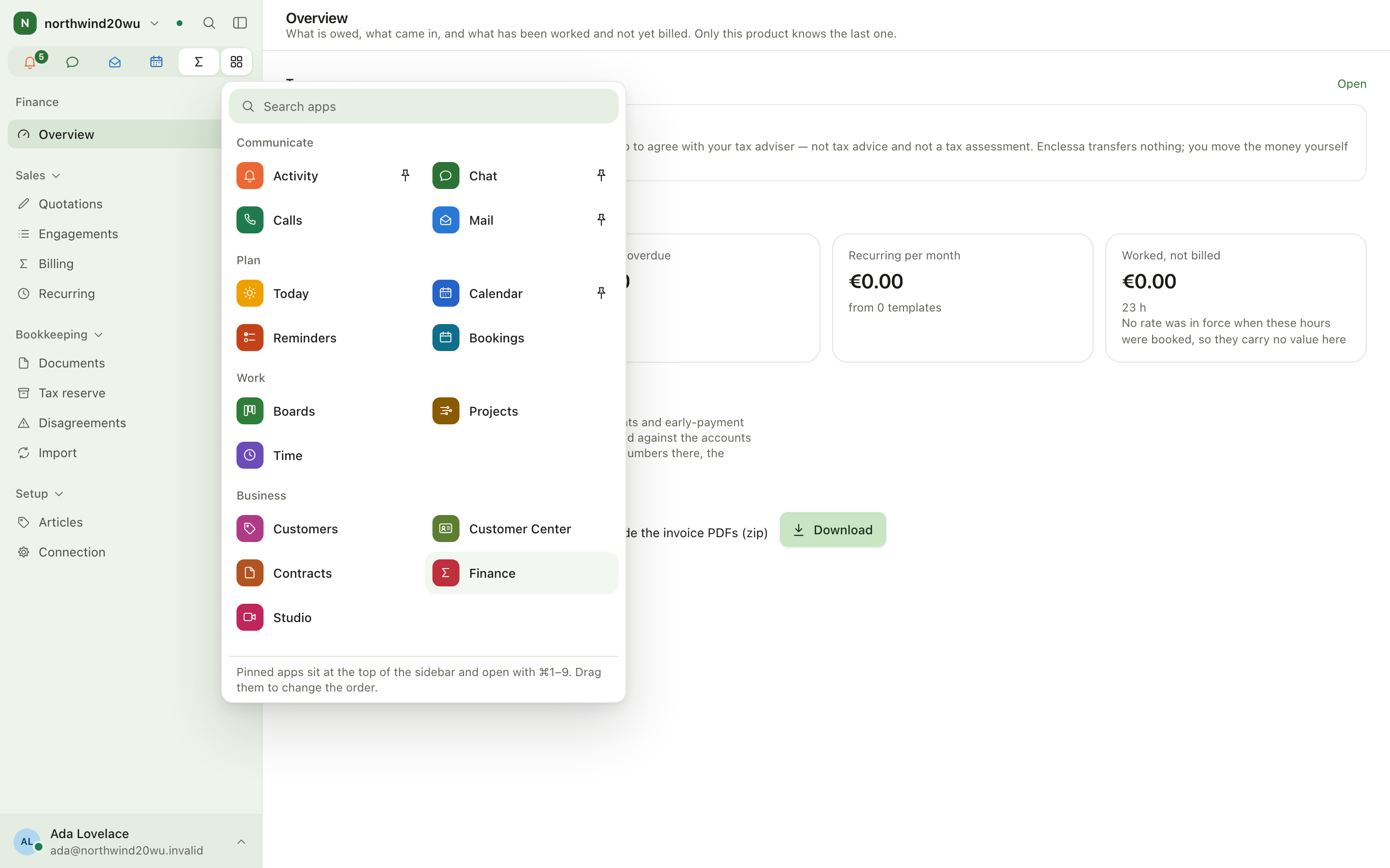 All apps, grouped, with pin toggles