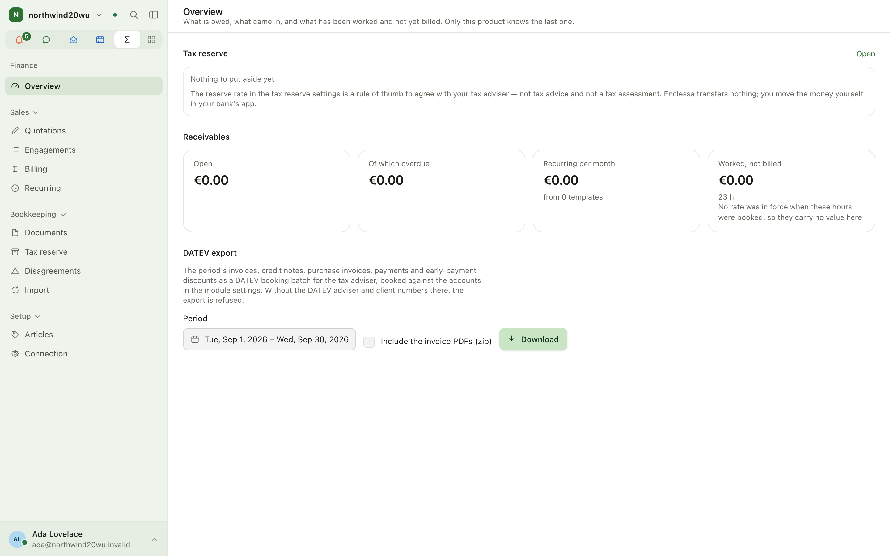 The window with the sidebar and a module page