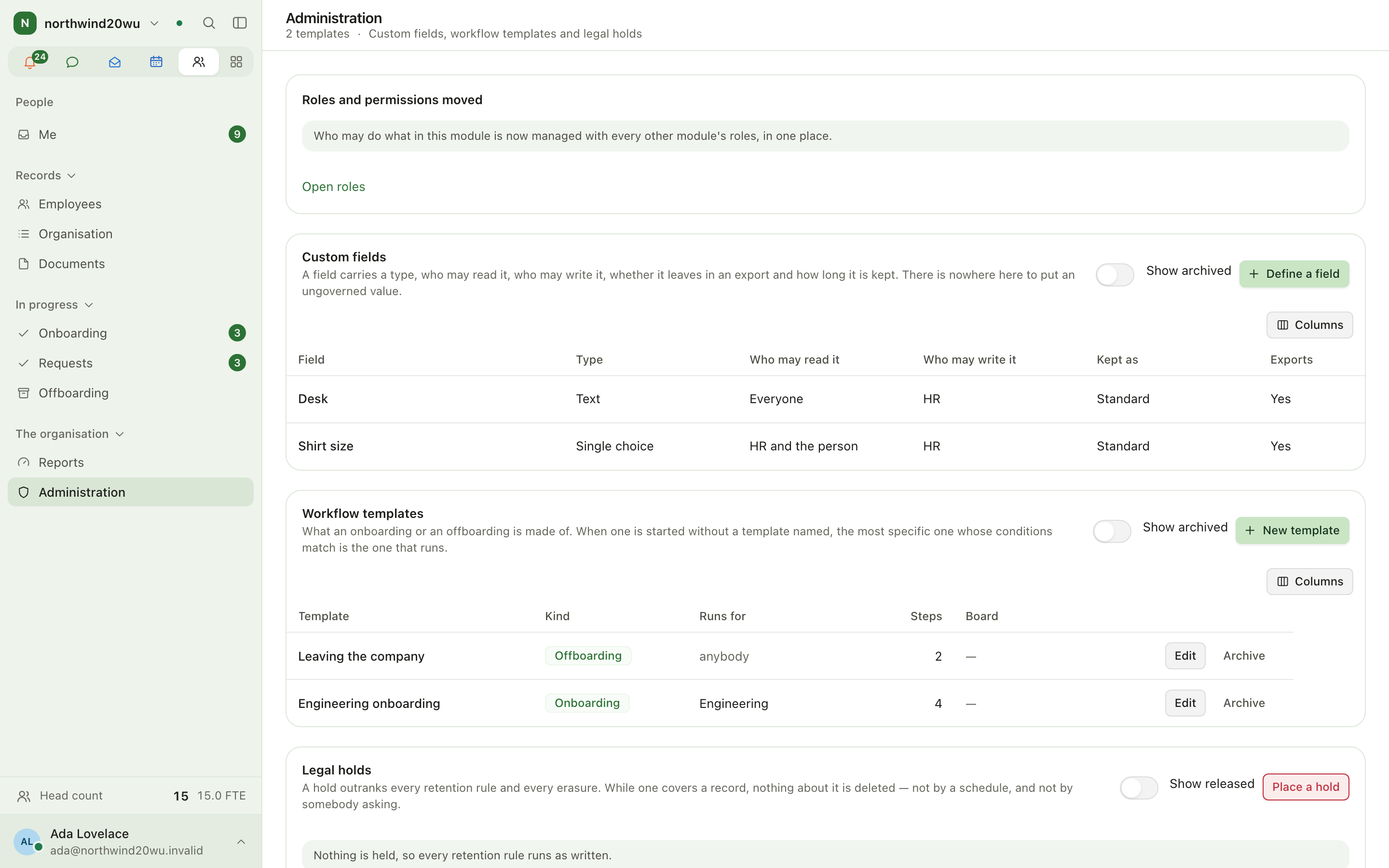 People administration page