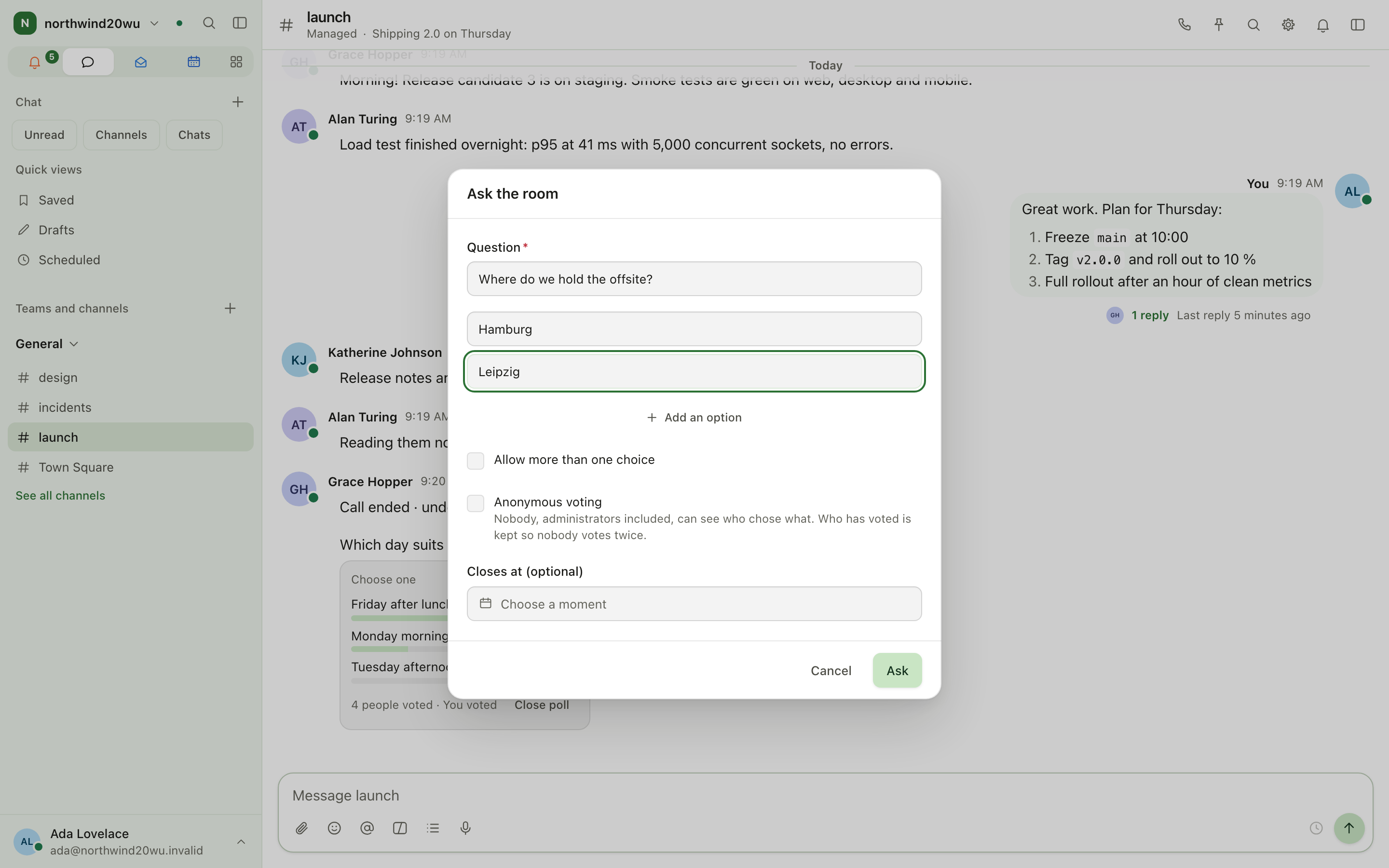 Ask the room: a question with two options