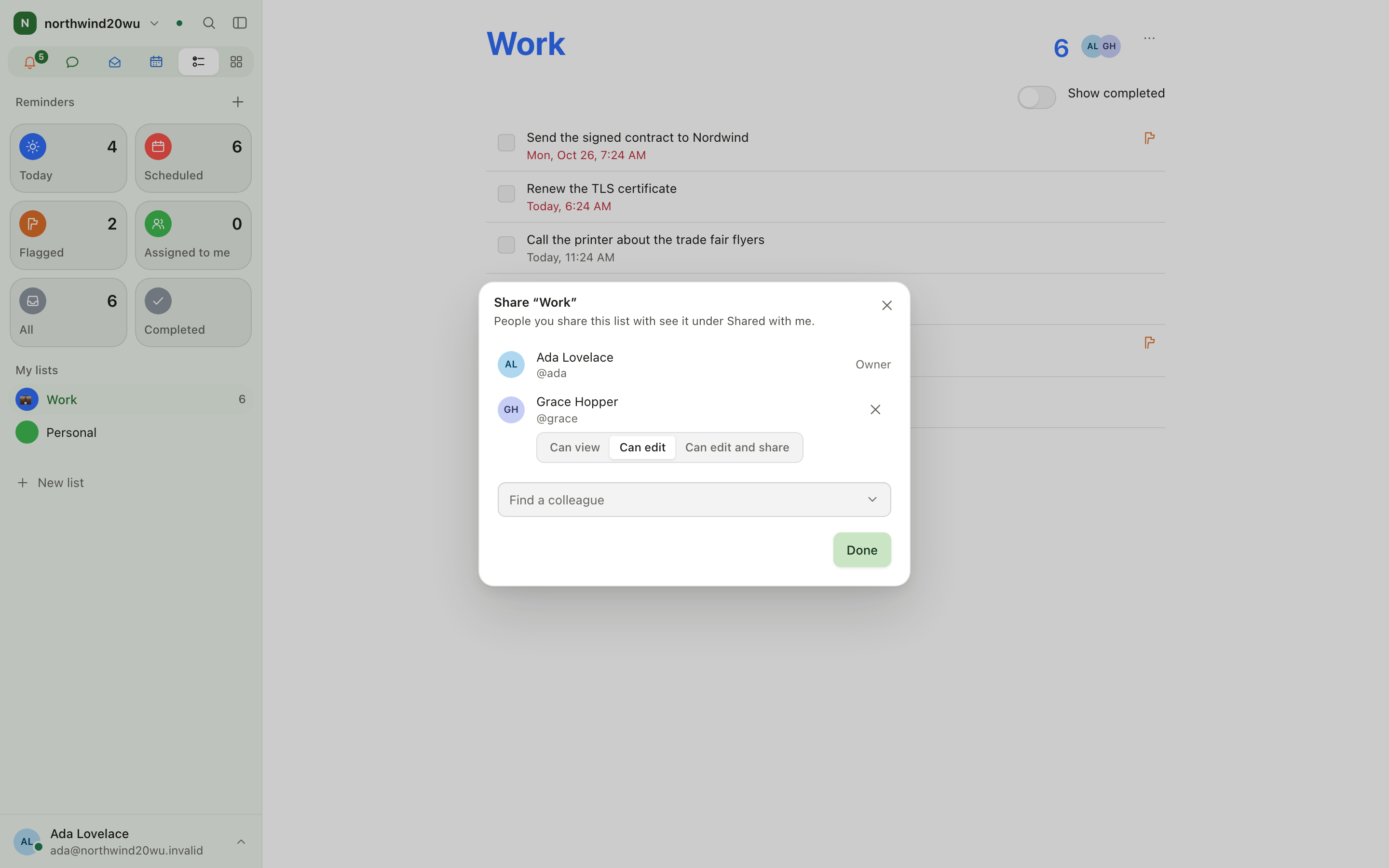 Share list dialog