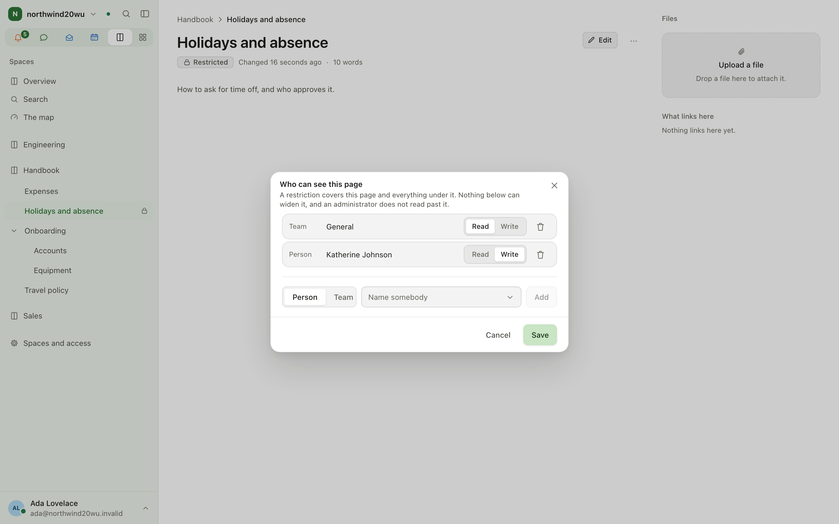 The Who can see this page dialog