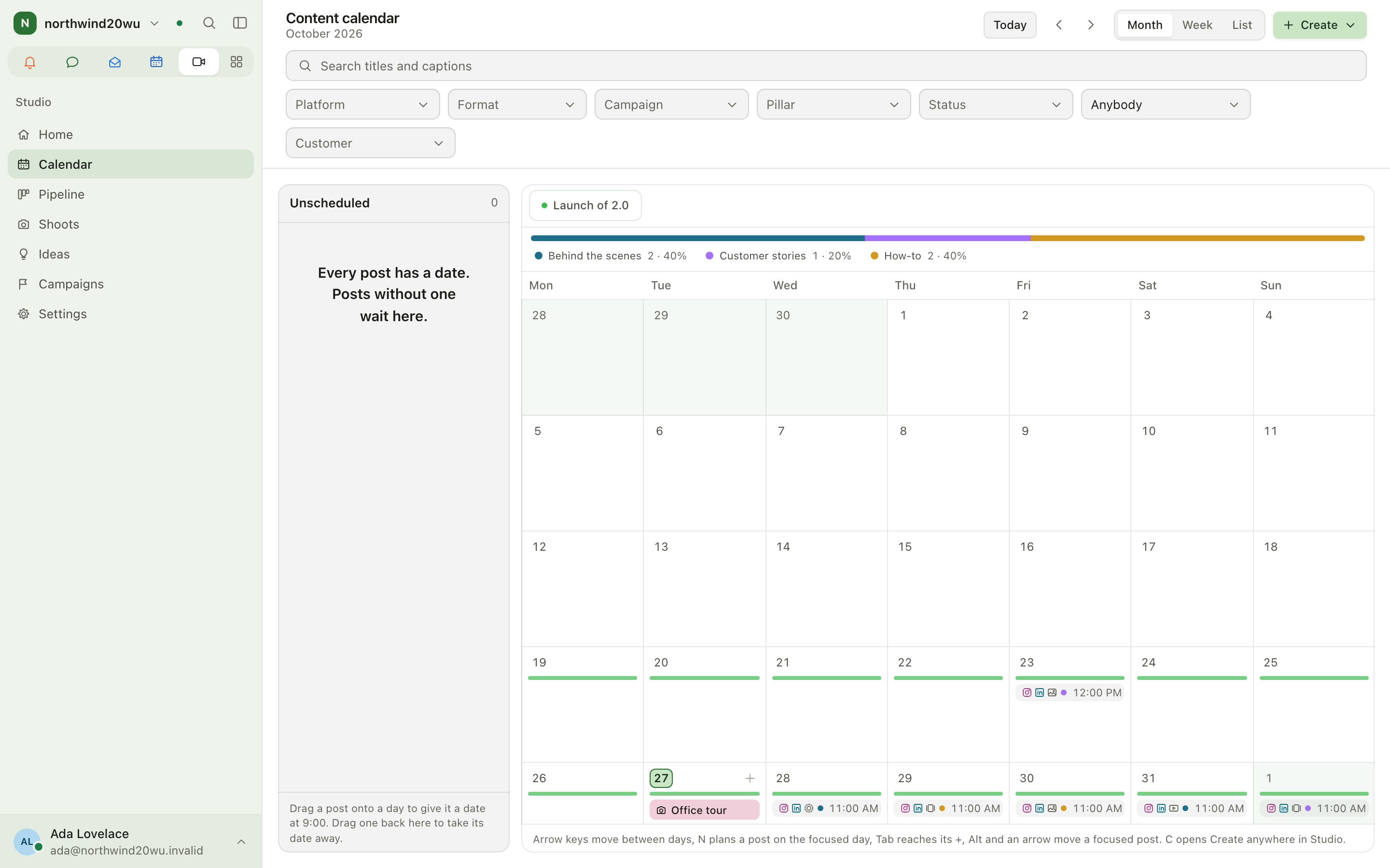 Content calendar month view